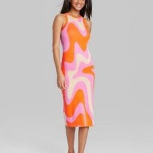 Wild Fable Womens Sweater Dress Size XL Orange Retro Maxi Groovy Hippie Festival